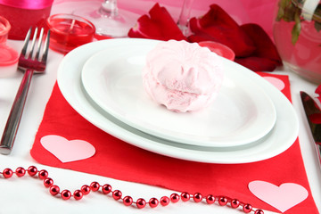 Table setting in honor of Valentine's Day close-up