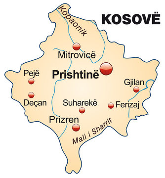 Map of  Kosovo with capitals