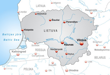 Map of Lithuania with neighboring countries in grey