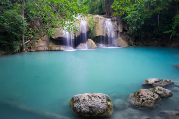Acrylic prints Nature Deep forest waterfall (Erawan Waterfall) in Thailand