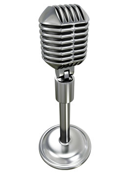 metallic retro microphone on white background