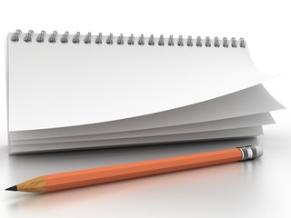 Notebook and pencil on white ôîíåâ 3-d visualization