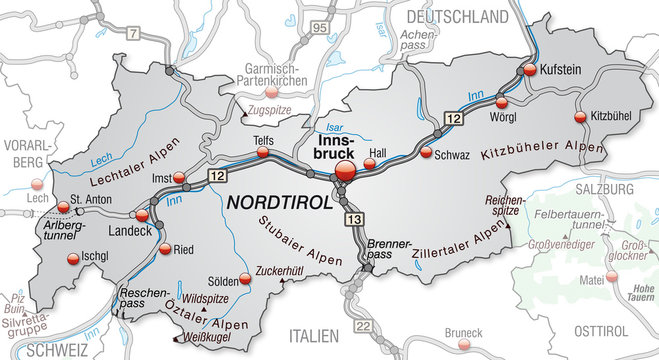 Autobahnkarte von Tirol mit Umgebung