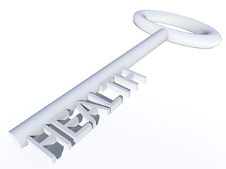 Conceptual gray and white 3D key isolated