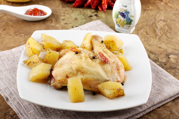Chicken leg baked with potatoes
