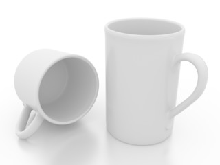 two white cups on a white background in 3-d visualization