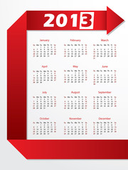 2013 calendar with red arrow origami