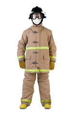firefighter in a fireman uniform isolates on white