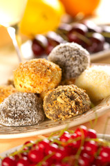 Group of sweet cocoa, chocolate and hazelnut balls