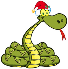 Snake Cartoon Character With Santa Hat