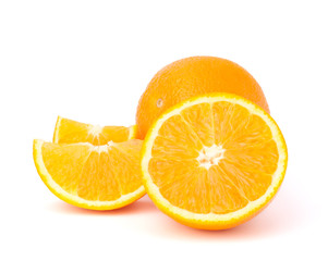Sliced orange fruit segments  isolated on white background