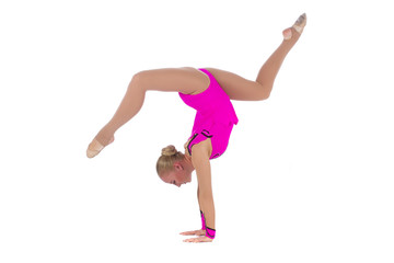 gymnastic girl standing on hands