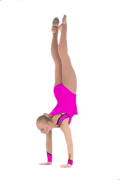 gymnastic girl standing on hands