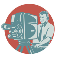 Cameraman Filming With Vintage TV Camera