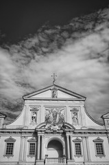 Oltrep&ograve; Pavese church facade B&W image