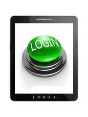 tablet pc with green login button on the touch screen
