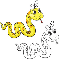 Coloring book. Funny cartoon snake. Vector illustration