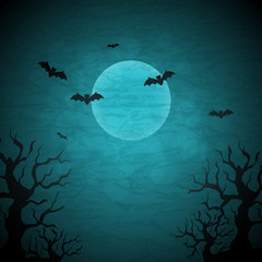 Halloween vector background with moon and bats.