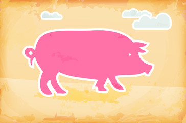 Abstract grunge background with pig and clouds