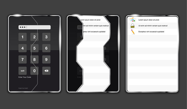 Graphical interface electronic keychains in three positions