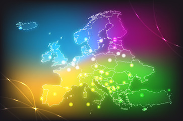 Landkarte von Europa mit Hauptstädten in Neon © Artalis-Kartographie