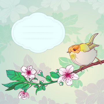 Background with a sparrow on a branch