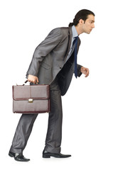 Man with briefcase on white