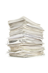 Pile of papers on white