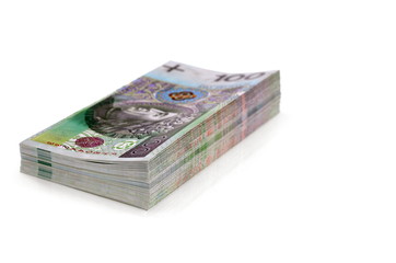 Obraz na płótnie Canvas Stack of green polish one hundred banknotes