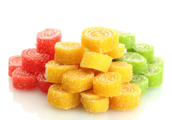 sweet jelly candies isolated on white.