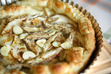 Porcini mushrooms tart or pie with garlic