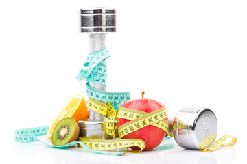 fitness equipment and fruits