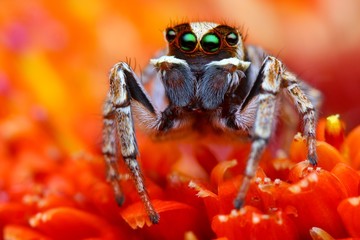 Stripped jumping spider from Turkey with green eyes