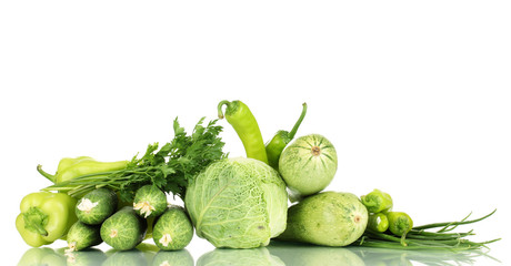 fresh green vegetables isolated on white