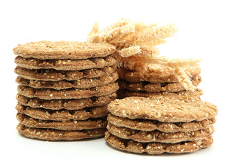 tasty crispbread and ears, isolated on white