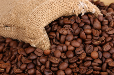 Coffee beans in bag close-up