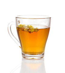 A cup of tea with immortelle isolated on white