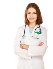 Fototapeta premium Smiling medical doctor woman with stethoscope