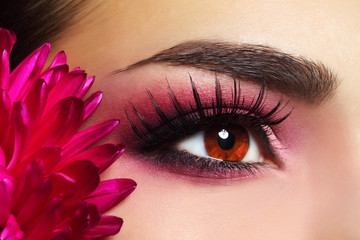 Naklejka premium Beautiful Eye Makeup with Aster Flower