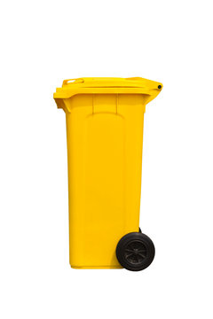 Large yellow trash can, side view