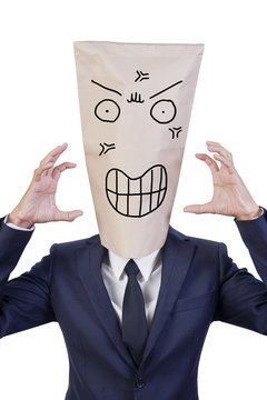 businessman cover his head with bag