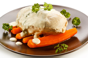 Boiled chicken breast and vegetables