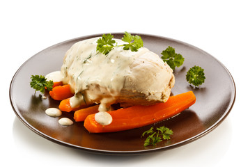 Boiled chicken breast and vegetables