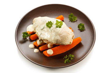 Boiled chicken breast and vegetables