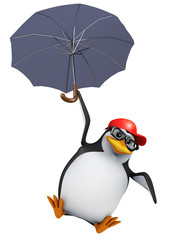 3d Penguin baseball cap floats under his umbrella