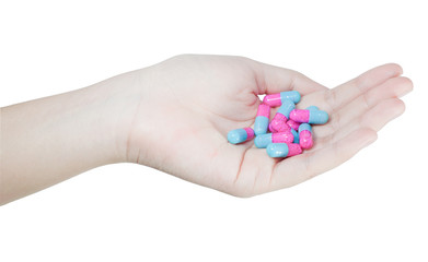 left hand show medical capsules