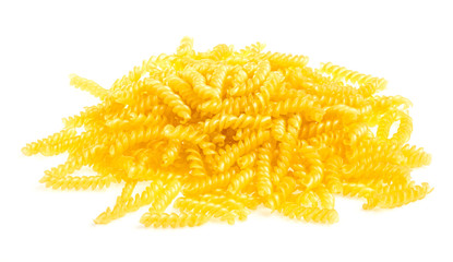 pile of fusilli pasta close up on wood background