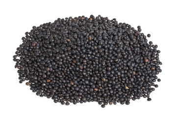 Heap of black lentil isolated on white
