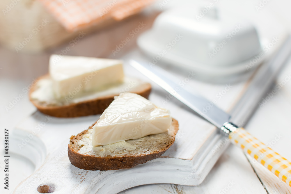 Canvas Prints slice of bread with cream cheese for breakfast