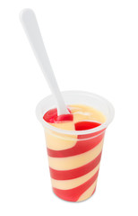 Mixed pudding with spoon